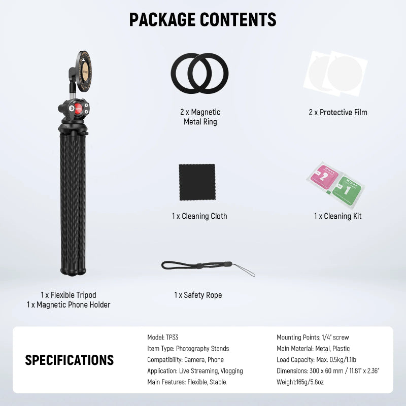 NEEWER TP33 Magnetic Flexible Phone Tripod - Black