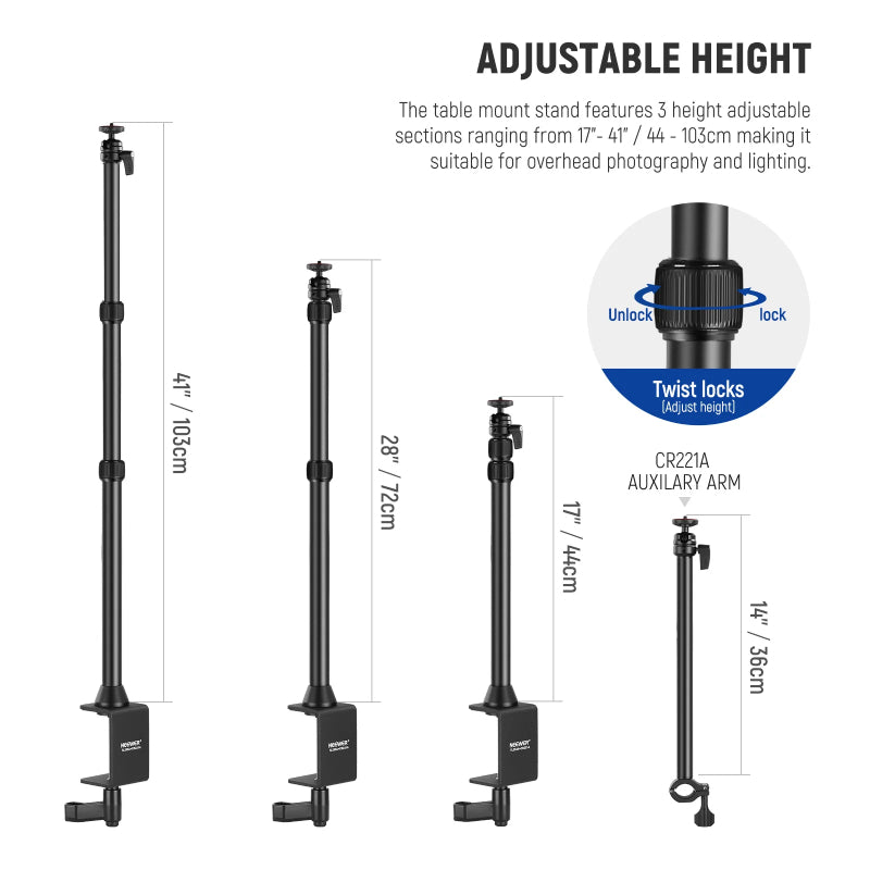NEEWER TL253A+CR221A Tabletop Camera Mount Stand - Black