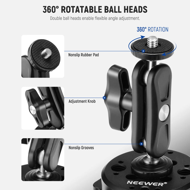 NEEWER CA013 6" Camera Suction Mount with Ball Head Magic Arm - Black