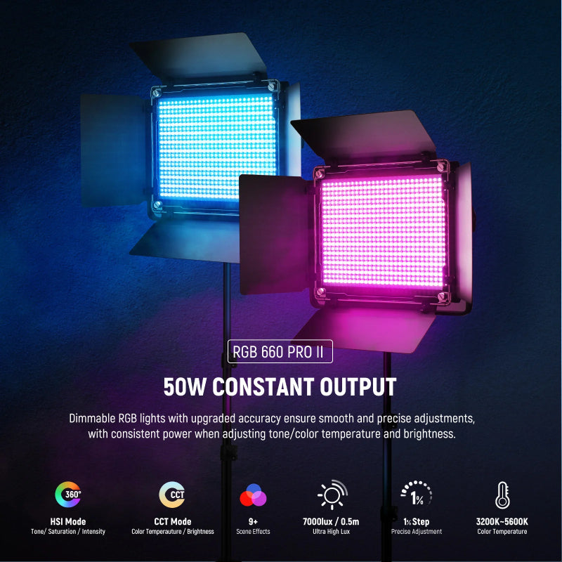 NEEWER Upgraded RGB660 PRO II LED Video Light - 50W
