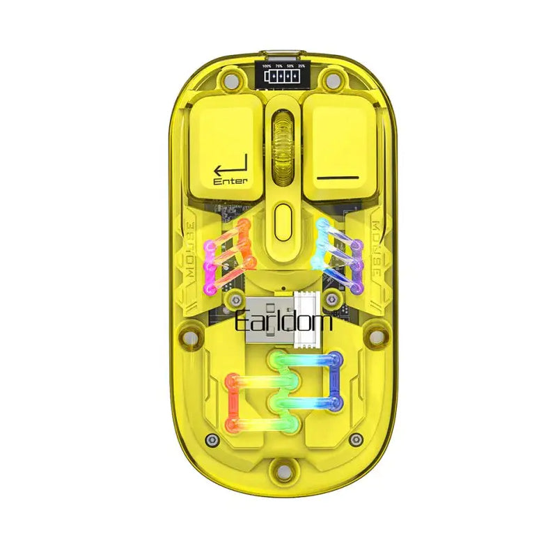 Earldom KM16 Transparent RGB Wireless Office Mouse - 1600dpi / Yellow