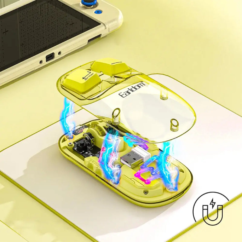 Earldom KM16 Transparent RGB Wireless Office Mouse - 1600dpi / Yellow