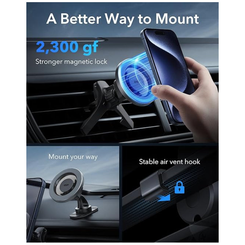 ESR HaloLock Magnetic Car Vent/Dashboard Phone Mount - Black