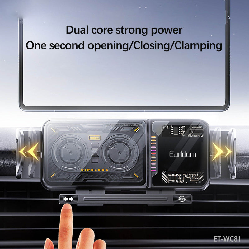 Earldom WC81 Car Magnetic Wireless Charger Phone Holder - 15W / Black