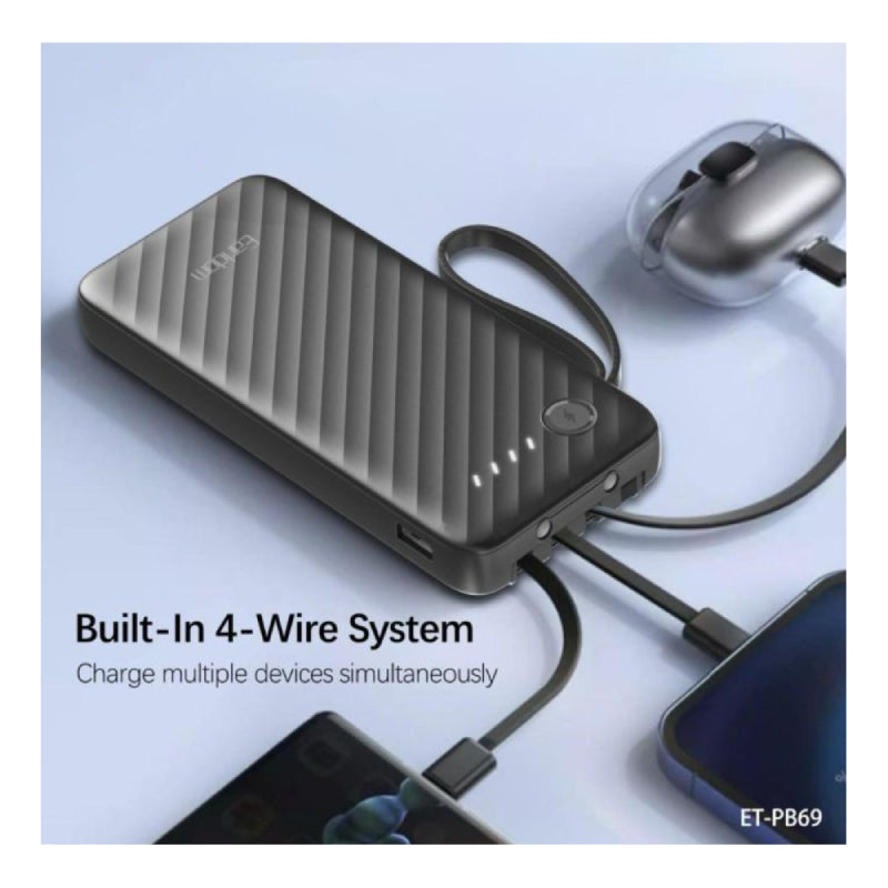 Earldom ET-PB69 Power Bank With Built-in Cable - 10000mAh / USB-C / Lightning / Micro-USB