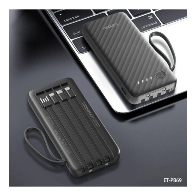 Earldom ET-PB69 Power Bank With Built-in Cable - 10000mAh / USB-C / Lightning / Micro-USB