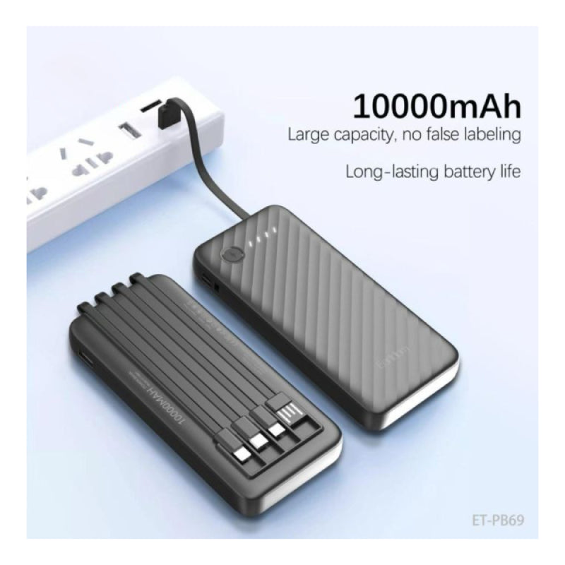 Earldom ET-PB69 Power Bank With Built-in Cable - 10000mAh / USB-C / Lightning / Micro-USB