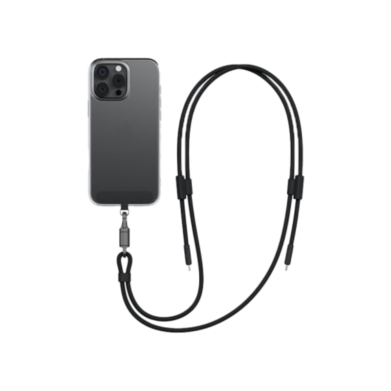 Energea Lasso 2-In-1 Lanyard With Charging Cable - 1.5 Meter / 240W / 480Mbps / USB-C / Black