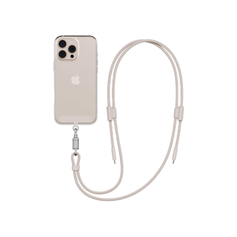 Energea Lasso 2-In-1 Lanyard With Charging Cable - 1.5 Meter / 240W / 480Mbps / USB-C / Sand