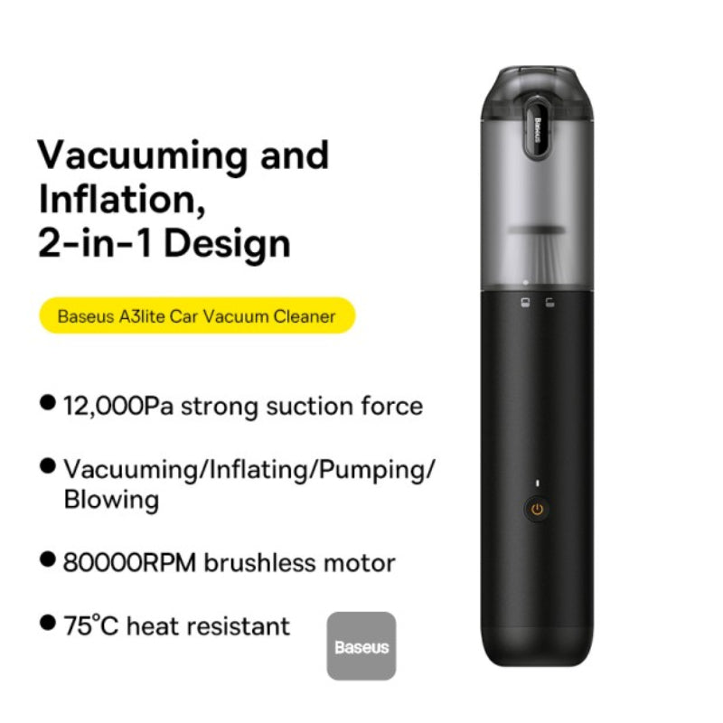 Baseus A3lite Car Vacuum Cleaner - 12000PA / USB-C / Black