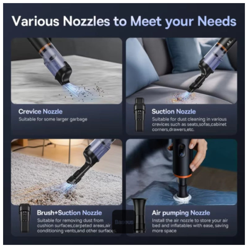 Baseus A5 Car Vacuum Cleaner - 16000PA / USB-C / Cluster Black