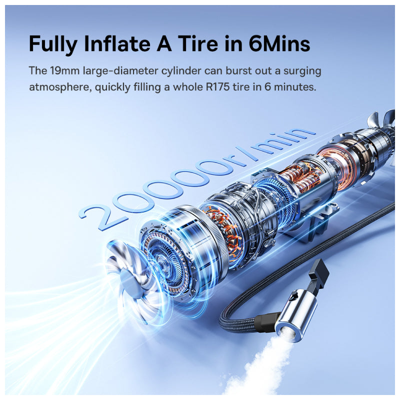 بيسوس ضاغط هواء منفاخ صغير - 0.2-150 PSI / 18 سم / 30 لتر / دقيقة / أسود