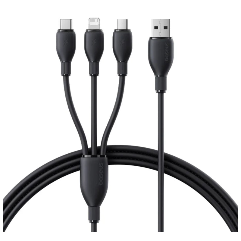 Baseus Ultra-Fast 3-in-1 Charging Cable - 1.3 Meter / USB-A to M+L+C / 3.5A / Black