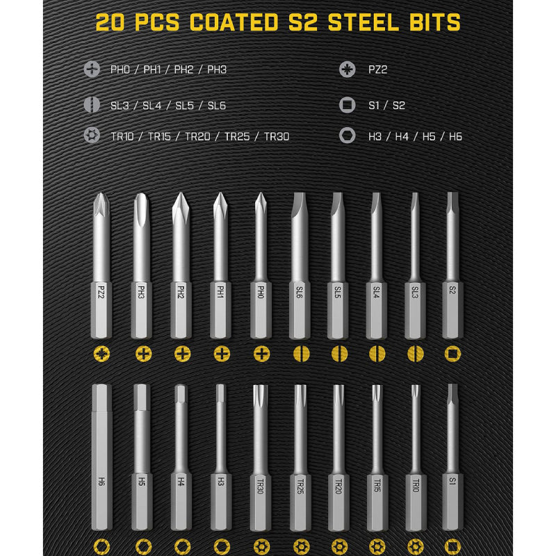 Fanttik Fold S1 APEX Deluxe Cordless Screwdriver - Max.7-N.m Torque / 2500mAh Battery / 20 S2 Magnetic Bits / Black