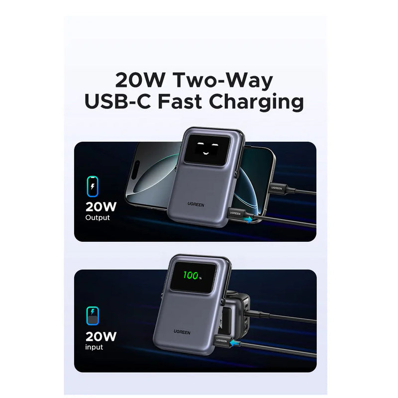 UGREEN Uno Magnetic Wireless Power Bank - 10,000mAh / 20W / USB-C / Black