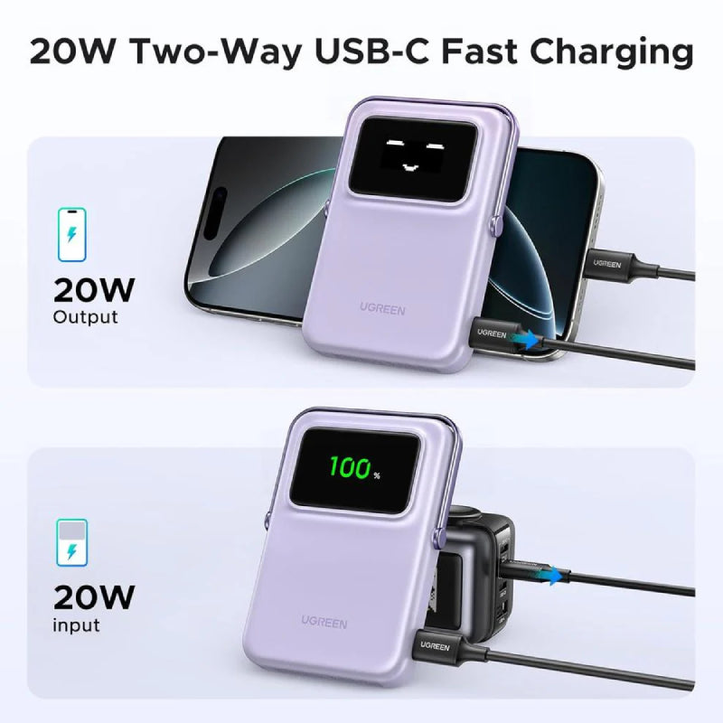 UGREEN Uno Magnetic Wireless Power Bank - 10,000mAh / 20W / USB-C / Purple