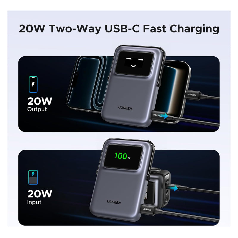 باور بانك مغناطيسي لاسلكي يو جرين أونو - 10,000 مللي أمبير ساعة / USB-C / أسود