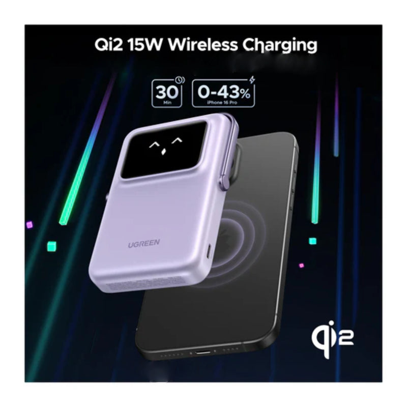 UGREEN Uno Magnetic Wireless Power Bank - 10,000mAh / USB-C / Purple