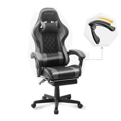 Gamax Gaming Chair 1-LT001L with Linkage Function Armrest And Retactable Footrest - Grey