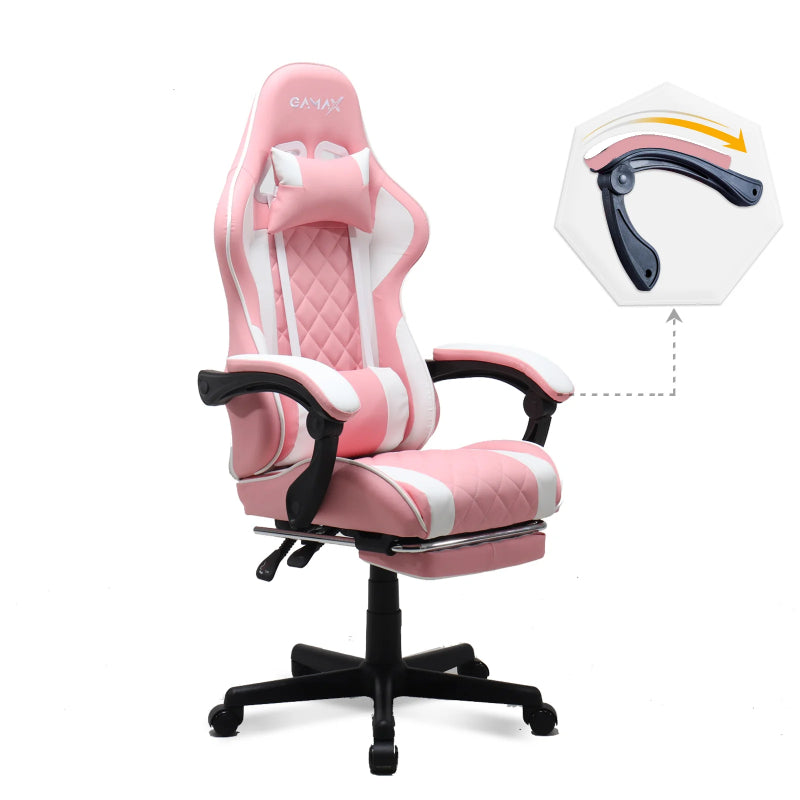 Gamax Gaming Chair 1-LT001L with Linkage Function Armrest And Retactable Footrest - Pink