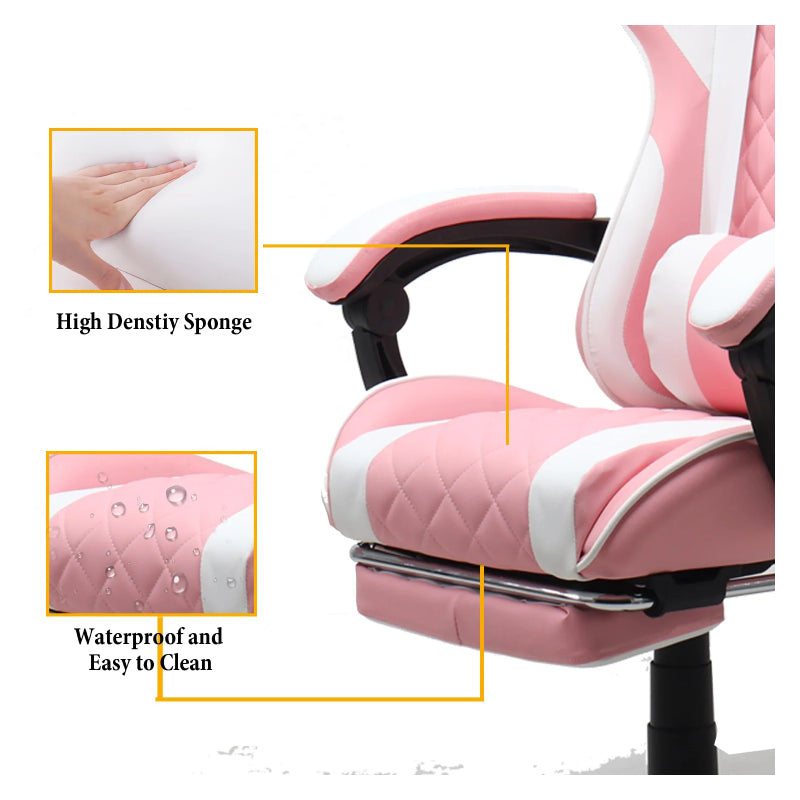 Gamax Gaming Chair 1-LT001L with Linkage Function Armrest And Retactable Footrest - Pink
