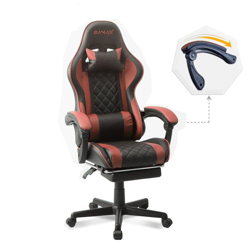 Gamax Gaming Chair 1-LT001L with Linkage Function Armrest And Retactable Footrest - Red