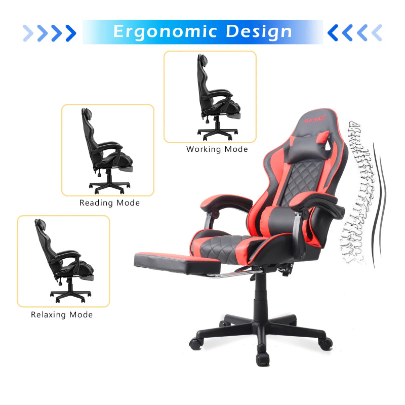 Gamax Gaming Chair 1-LT001L with Linkage Function Armrest And Retactable Footrest - Red