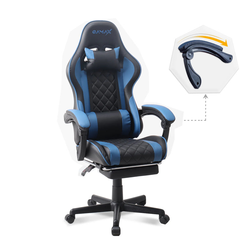 Gamax Gaming Chair 1-LT001L with Linkage Function Armrest And Retactable Footrest - Blue