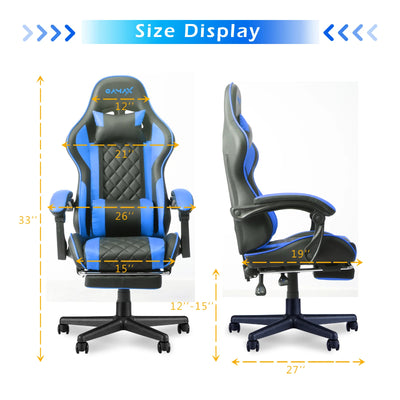 Gamax Gaming Chair 1-LT001L with Linkage Function Armrest And Retactable Footrest - Blue