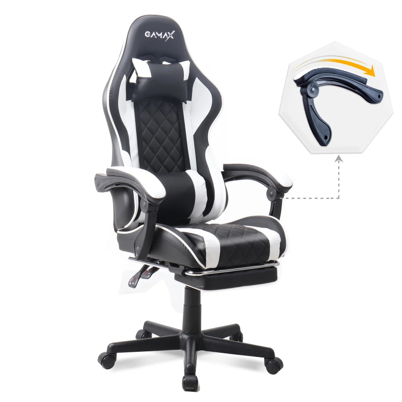 Gamax Gaming Chair 1-LT001L with Linkage Function Armrest And Retactable Footrest - White