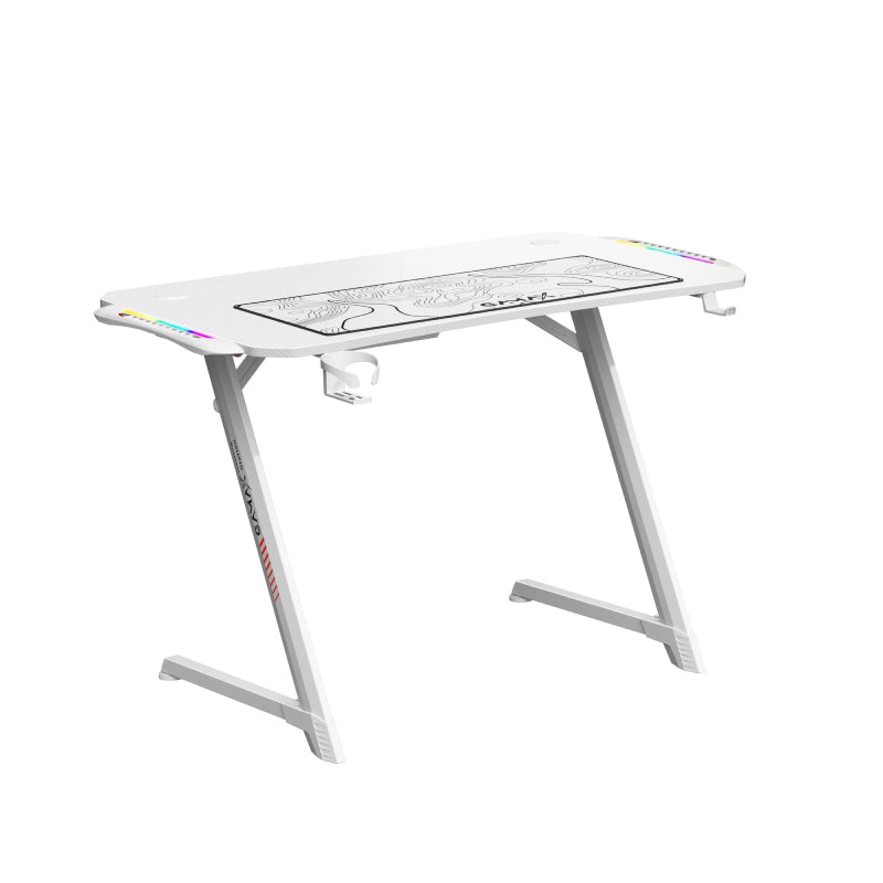 Gamax Z5-1160 (TD-03) Carbon Fiber Gaming Table with RGB Light & MousePad - RGB / White