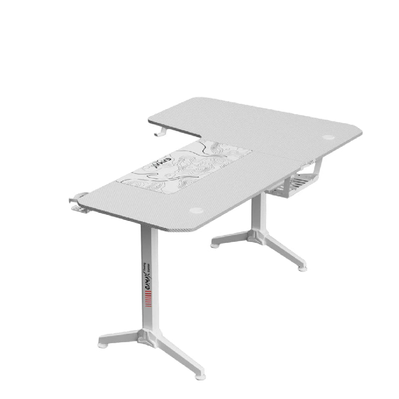 Gamax HY-L Gaming Table (L-Shaped) with MousePad - Left / White