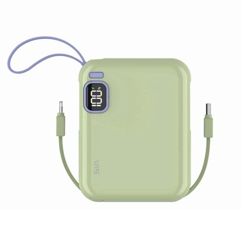 SIA PB302 Power Bank With Cable - 10000mAh / 38.5WH / USB-C / Lightning / Green