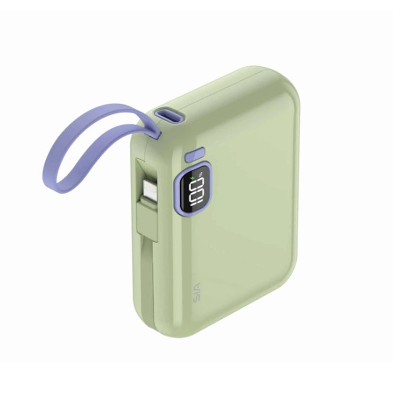SIA PB302 Power Bank With Cable - 10000mAh / 38.5WH / USB-C / Lightning / Green