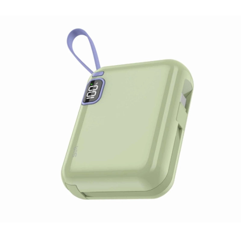 SIA PB302 Power Bank With Cable - 10000mAh / 38.5WH / USB-C / Lightning / Green