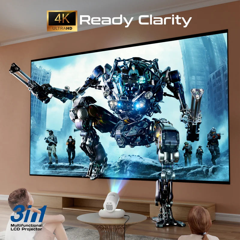 PROMATE 4K Compatible HD Wireless LCD Projector with Built-In Speaker & Ambient RGB light