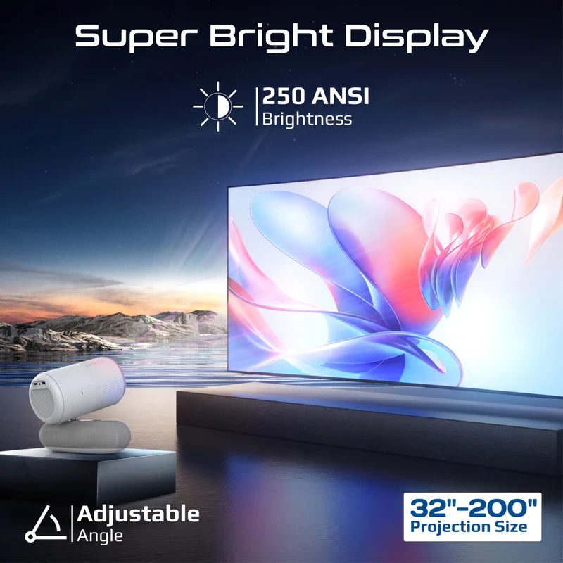 PROMATE 4K Compatible HD Wireless LCD Projector with Built-In Speaker & Ambient RGB light
