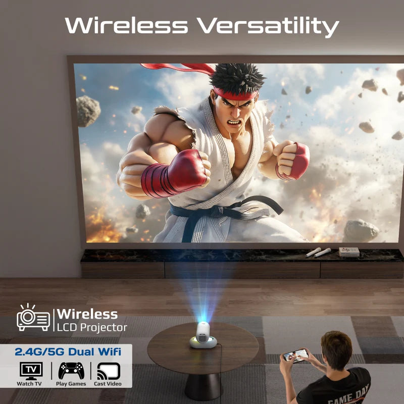 PROMATE 4K Compatible HD Wireless LCD Projector with Built-In Speaker & Ambient RGB light
