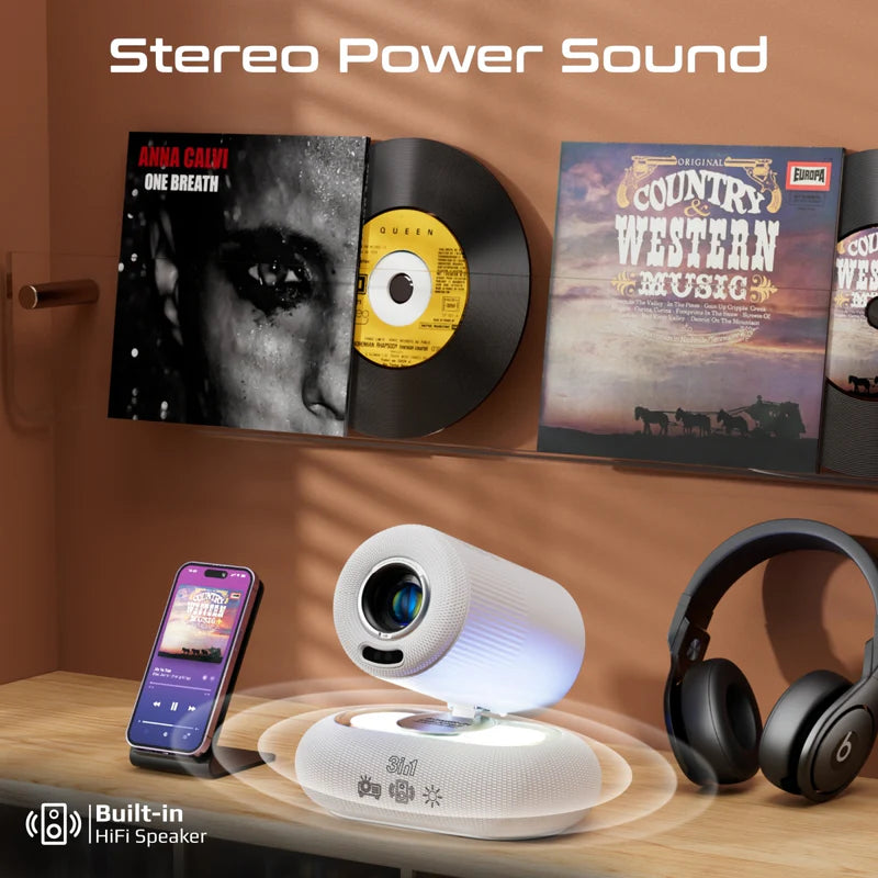 PROMATE 4K Compatible HD Wireless LCD Projector with Built-In Speaker & Ambient RGB light