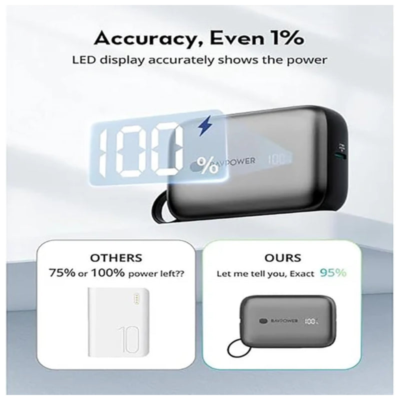 RAVPower 3-Port Power Bank - 10000mAh / 20W / USB-A / USB-C / Black
