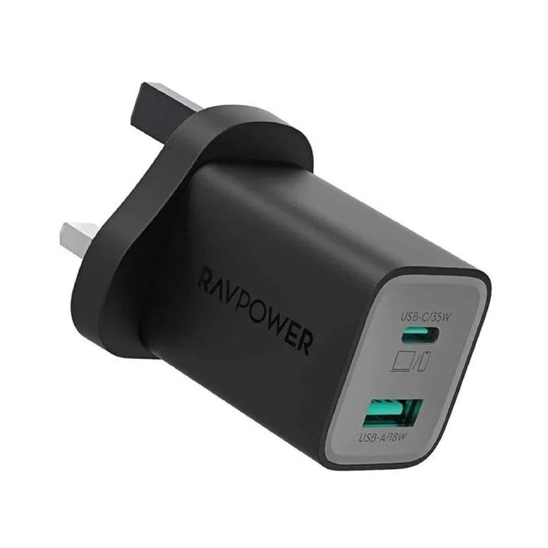 RAVPower Pioneer 2-Port Wall Charger - 35W / USB-A / USB-C / Black