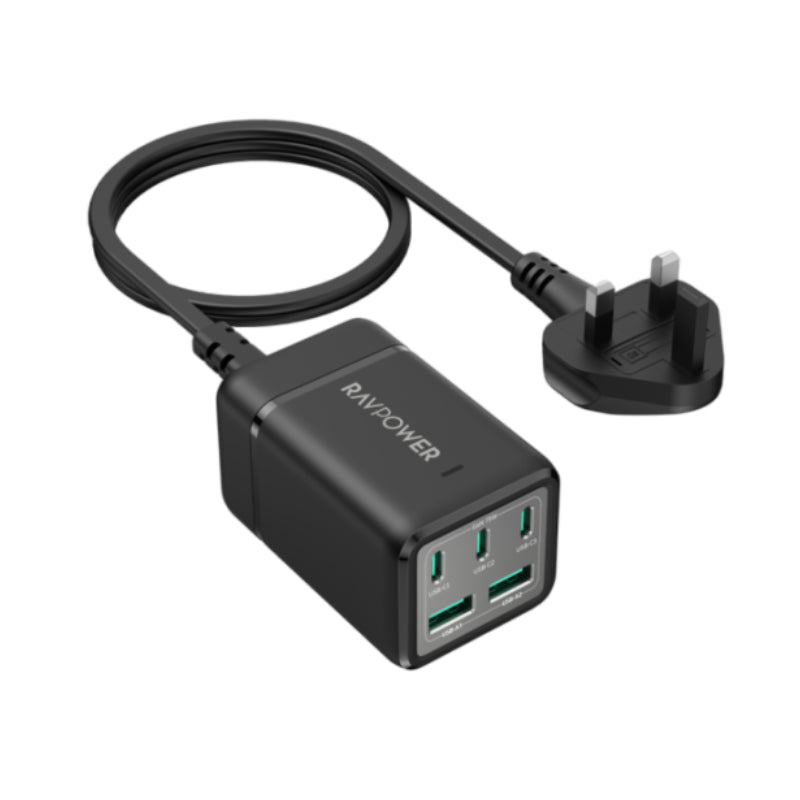 RAVPower 5-Port Portable Charger - 75W / USB-C / USB-A / Black