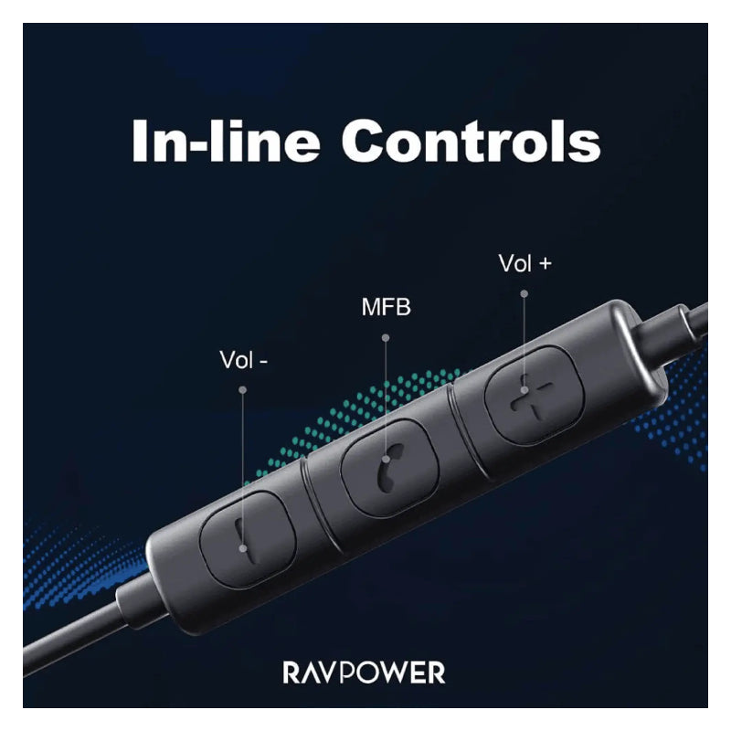 RAVPower RP-BH1006 Wired Earphone - 1.2 Meter / Black