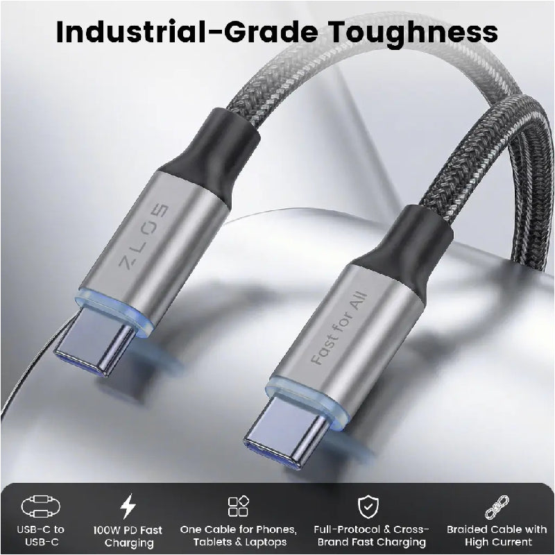 ZLOS Super Fast Charging Cable - 100W / USB-C / 1.2 Meter / Black