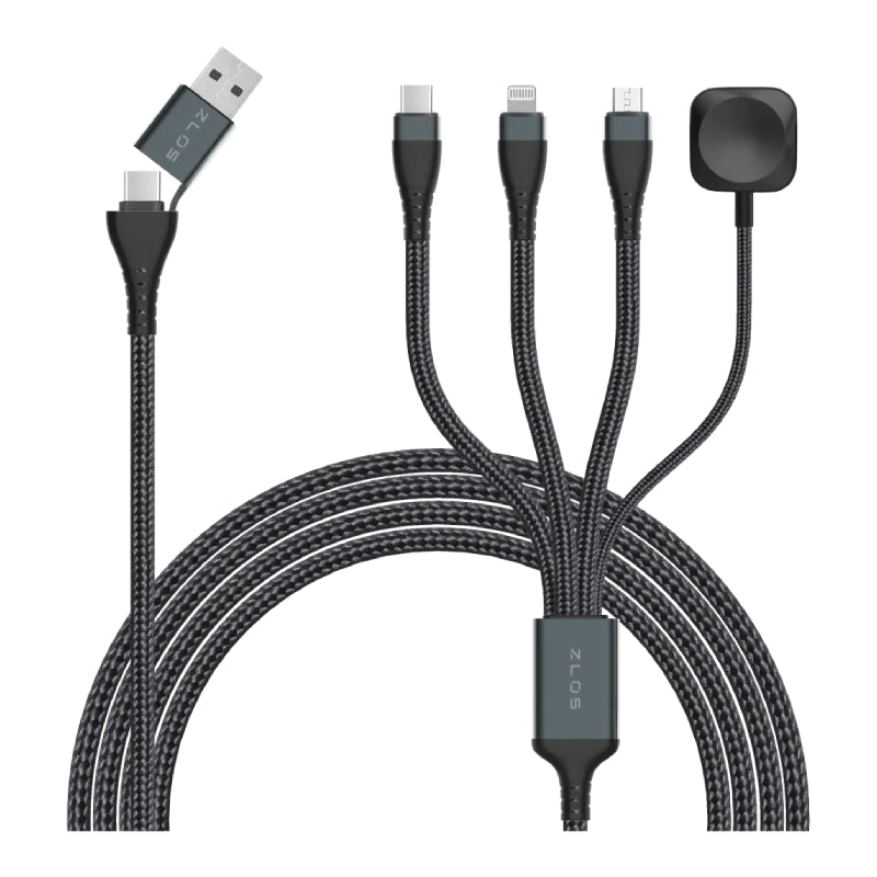 ZLOS Braided Data Charging Cable - 100W / USB-C / Lightning / Micro-USB / Magnetic Watch Charger / Black