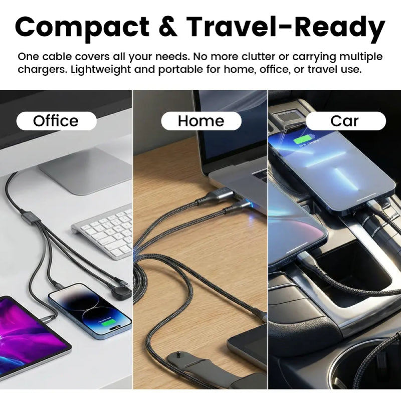 ZLOS Braided Data Charging Cable - 100W / USB-C / Lightning / Micro-USB / Magnetic Watch Charger / Black