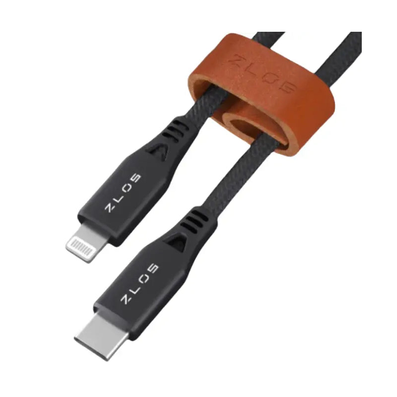ZLOS Charging Cable With Leather Strap - USB-C / Lightning / 1.2 Meter / Black