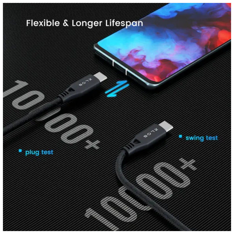 ZLOS Charging Cable With Leather Strap - USB-C / 1.2 Meter / Black