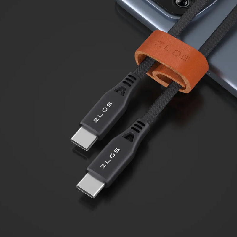 ZLOS Charging Cable With Leather Strap - USB-C / 1.2 Meter / Black