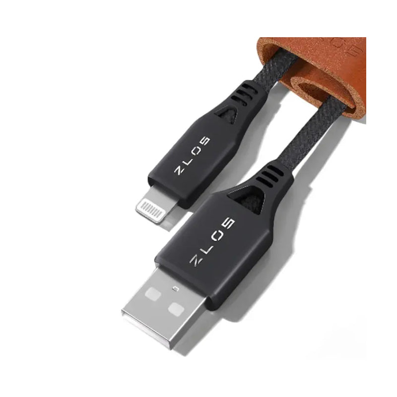 ZLOS Charging Cable With Leather Strap - USB-A / Lightning / 1.2 Meter / Black